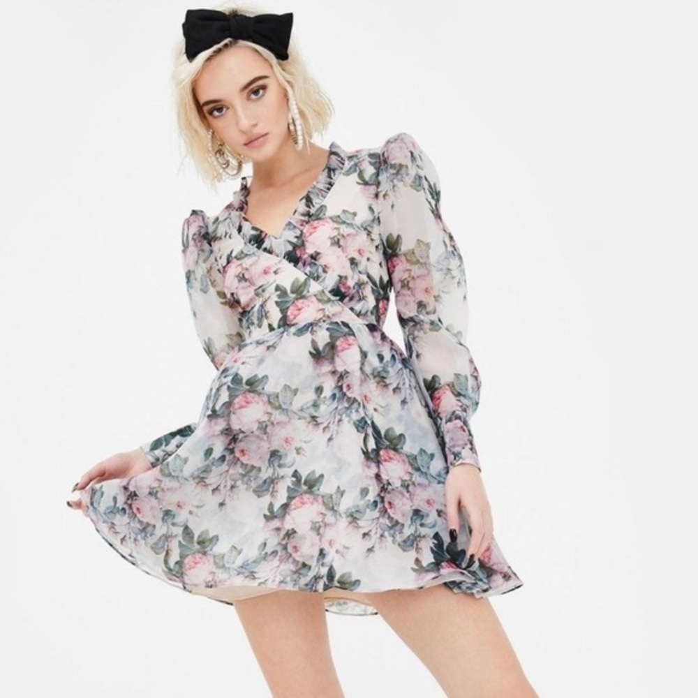 NWT SELKIE Macaron Faux Wrap Dress Size Large Long Sleeves Garden Rose Print